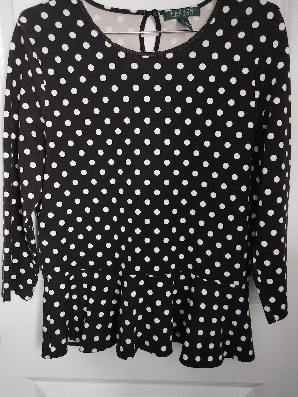 Lauren Ralph Lauren Black and White Polka Dot Peplum Tunic